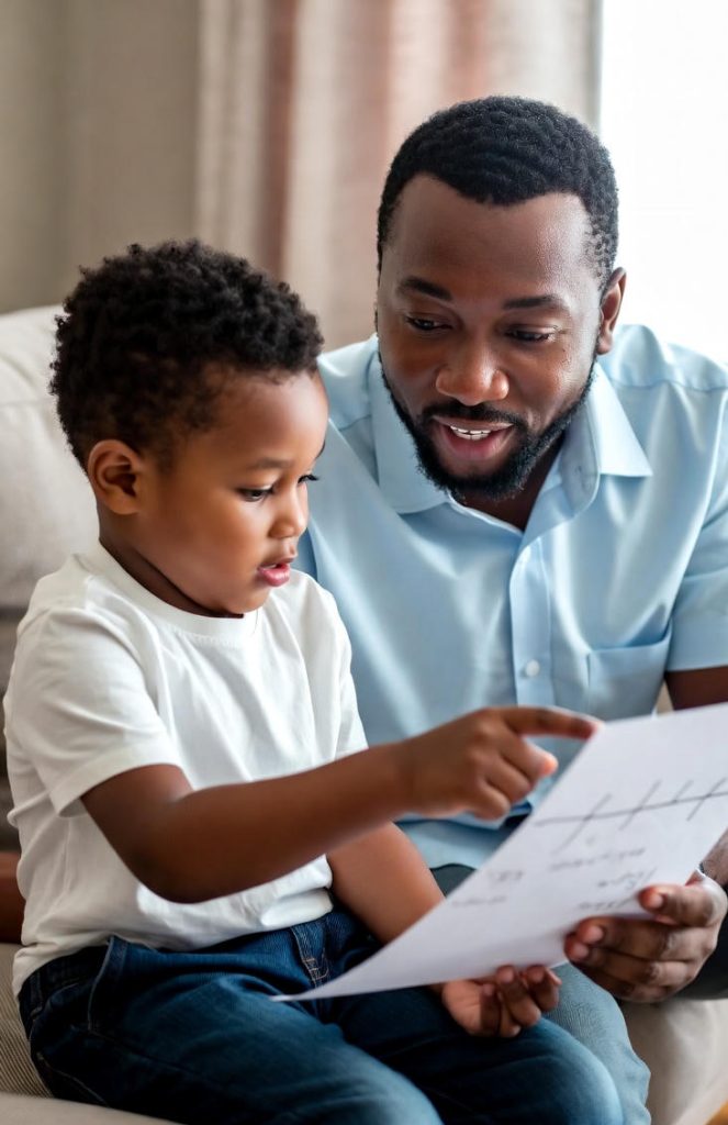 Father is teaching his son